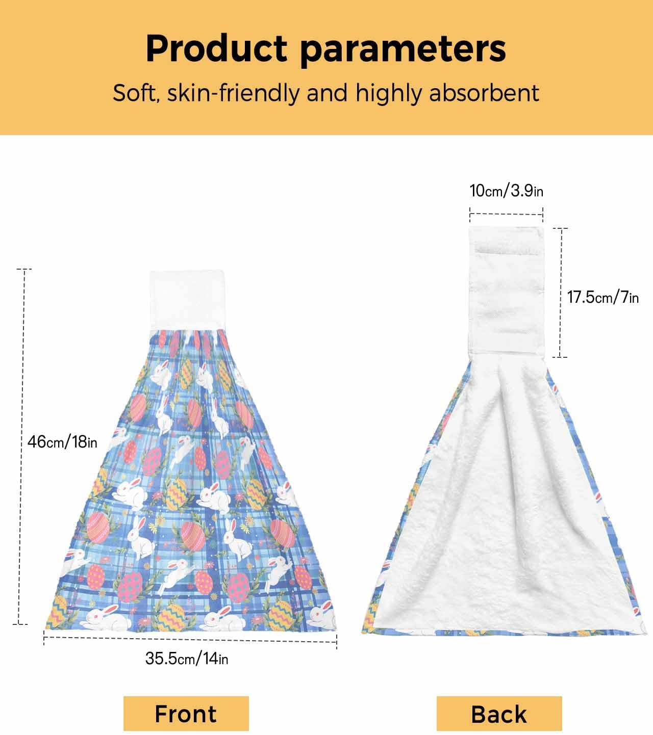 Easter Bunny Eggs Kitchen Hand Towels with Hanging Loops Set of 2 Spring Leaves Daisy Flowers Blue Plaid Soft Thick Oven Fingertip Dry Microfiber Tie Dish Towel Absorbent Cleaning Washcloth