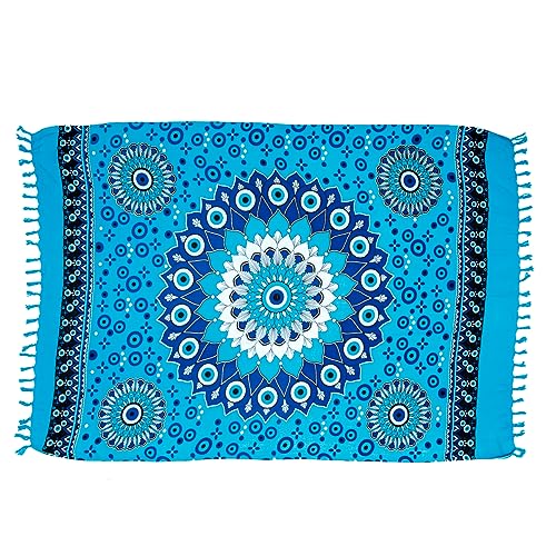 Canga Olho Grego Branco De Praia Em 100% Viscose Original (Azul)