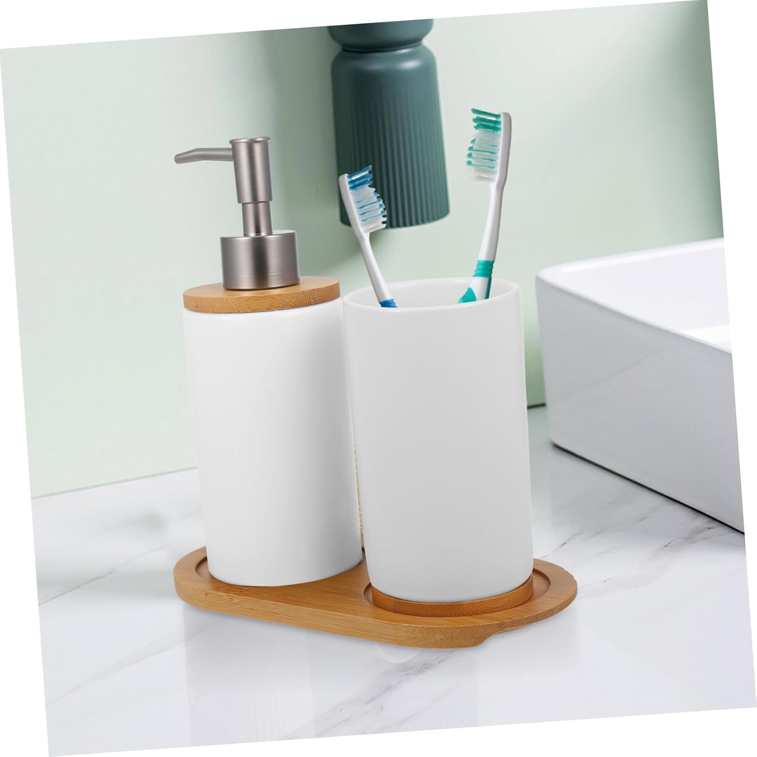 Cabilock 1Set Bathroom Accessory Set of Toothbrush Holder Tooth Brushing Cup Lotion Dispenser with Base Tooth Cup Lotion Bottle Stylish Home