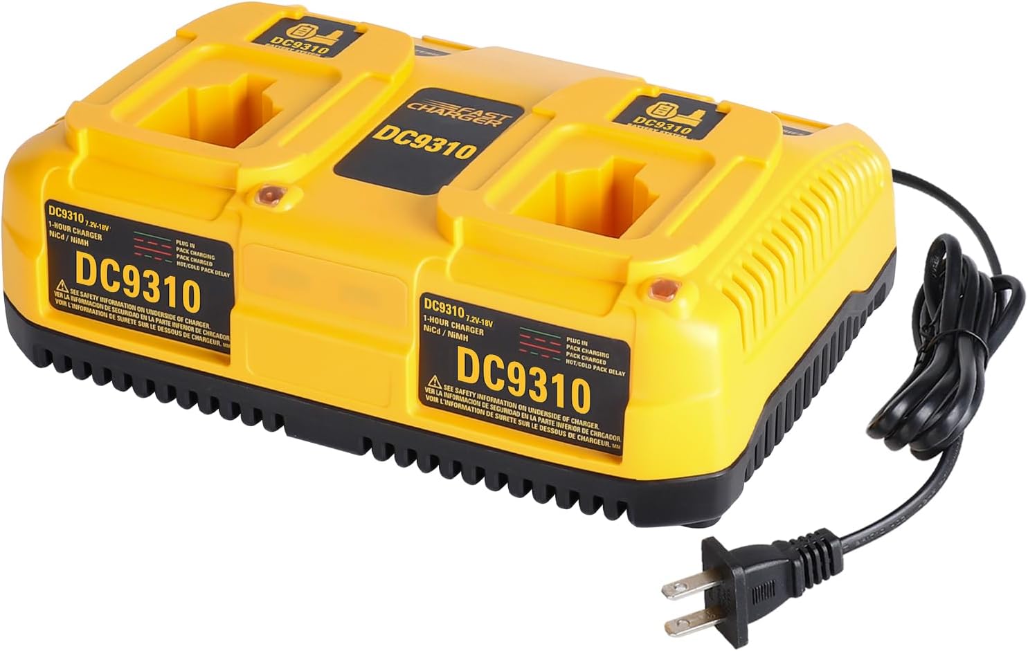 DC9310 Dual-Port Fast Charger Replacement for Dewalt 7.2V–18V NiCD/NiMH Batteries, Compatible with DC9096 DC9098 DC9099 DW9072 DE9057 DW9061, Replace for DC9310 & DW9116 (Not for Lithium Battery)