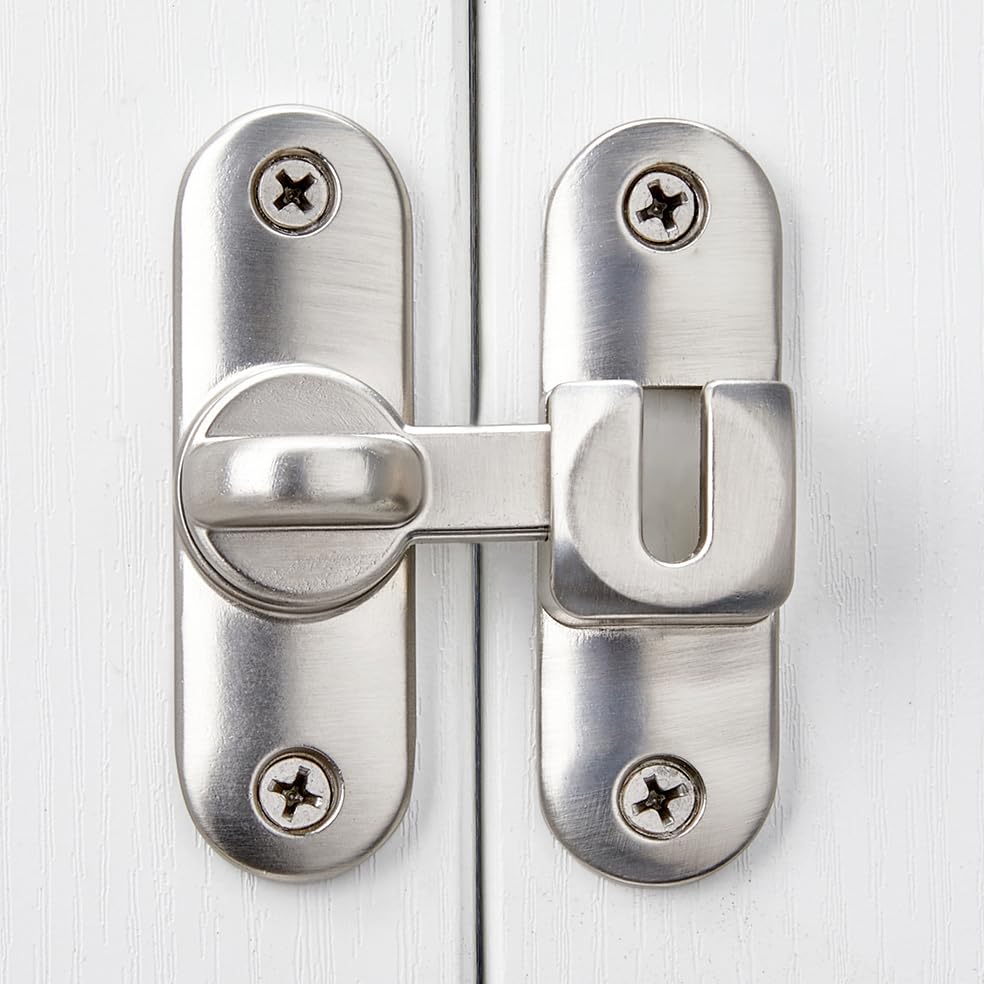 Image of INIRET Silvery Barn Door Latches,90 /180 Degree Gate Lock,Flip Gate Latches Hardware,Zinc Alloy Right Angle Door Lock Latch,Door Security Sliding Door Latch Lock for Cabinets,Bathroom