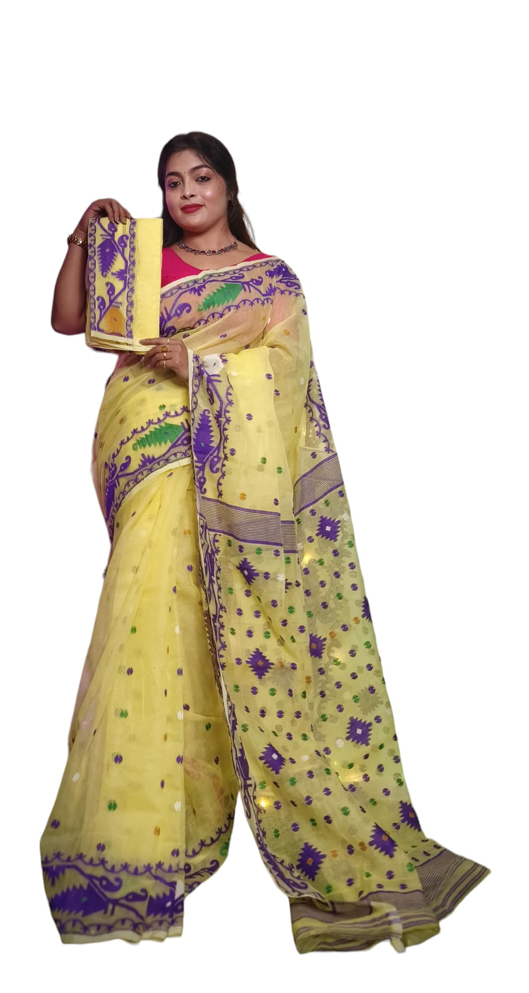 Basak Creation New SJY Ranjhana Soft Dhakai Jamdani Saree with Blouse Piece