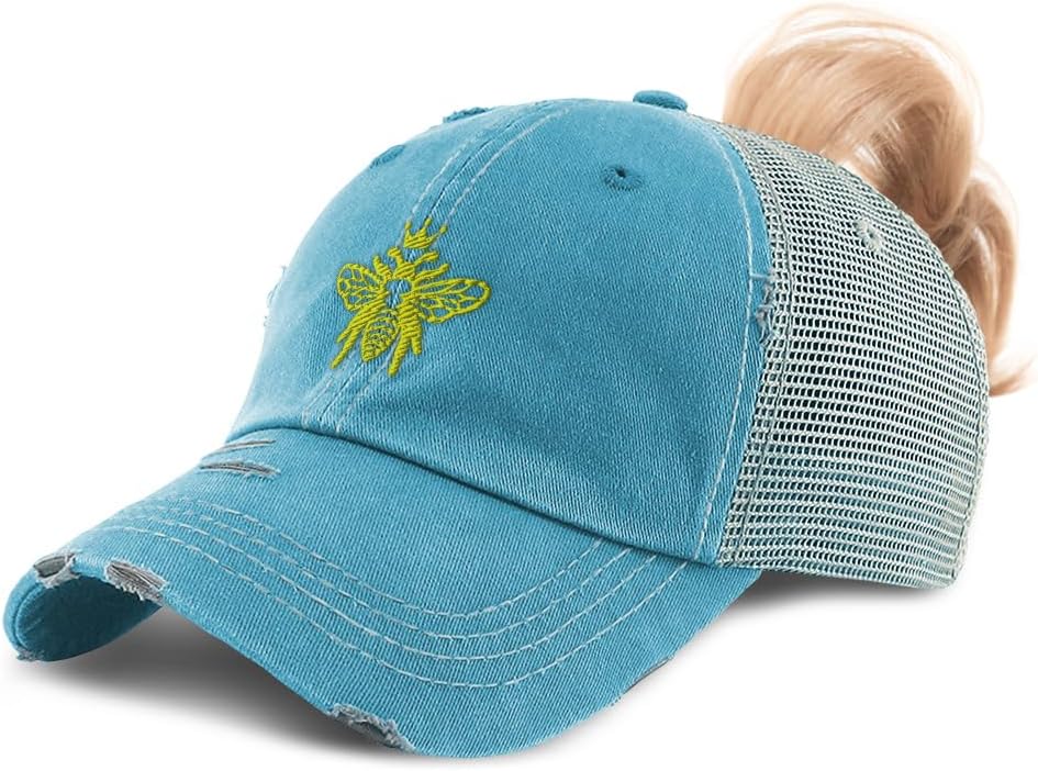 Speedy Pros Ponytail Cap Women's Baseball Cap Embroidered Flying Queen Bee Embroidery Cotton