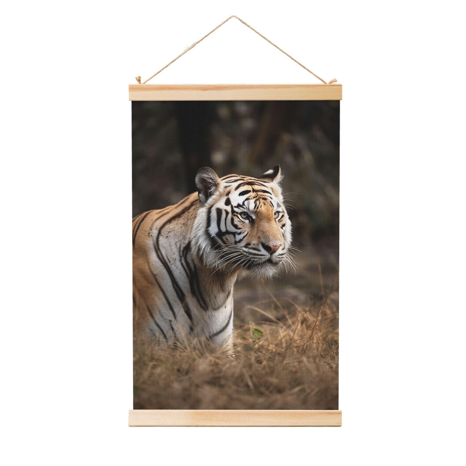 Wildlife tiger Poster Wooden Shaft Hanging Poster Wall Hanging Banner Canvas Artwork with Wood Frames 12"x18" Modern Artwork Decor Ready to Hang Wall Art for Home Decor Scroll Painting