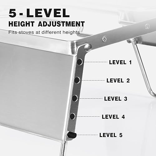 Vista 4 de REDCAMP Parrilla de fogata portátil de 12 pulgadas, acero inoxidable 304, parrilla plegable de fogata con parabrisas patas ajustables en altura