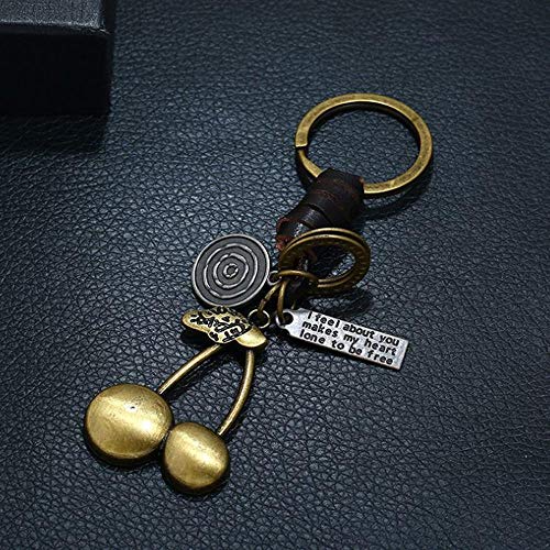 Preisvergleich Produktbild BULINGBL Schlüsselbund Metall Retro Kirsche Modell Anhänger Leder Geflecht Schlüsselbund Tasche Mobile Autoschlüssel Zubehör Schlüsselring