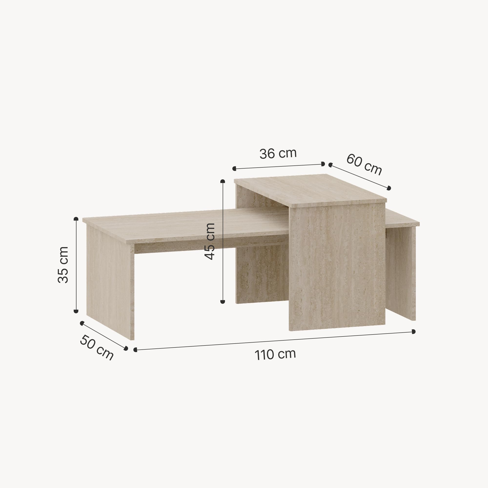 [en.casa] Beistelltische für Wohnzimmer 2er Set Sotapim Couchtisch rechteckig Wohnzimmertische klein Sofatische Satztisch Travertin
