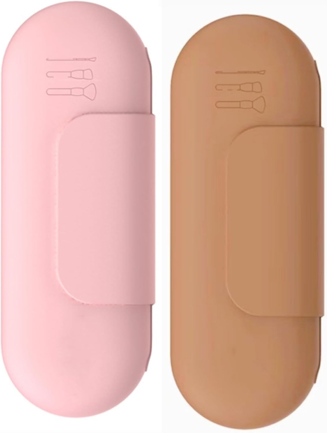 Silicone Makeup Brush Holder Travel Cosmetic Bag: Soft Portable Cosmetic Face Brushes Holder with Upgrade Anti-Fall Out Magnetic Closure (Pink + Brown)