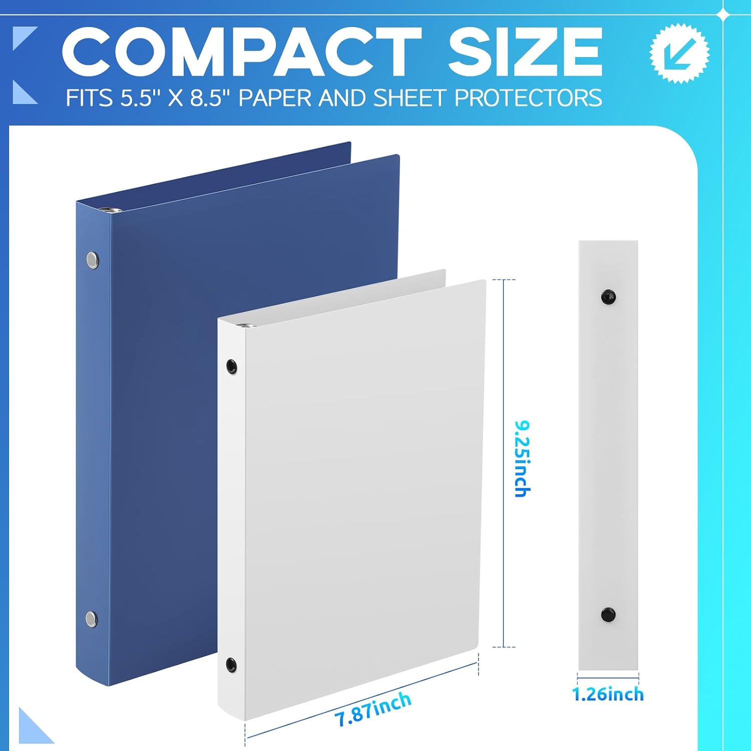 Henoyso 6 Pcs 1 Inch Mini 3 Ring Binders Fits 5.5 x 8.5 Paper, Holds(Capacity 200 Sheets), Plastic Flexible Three Round Rings Small WhiteA5 Binders Bulk for School, Office Use, Photo Album