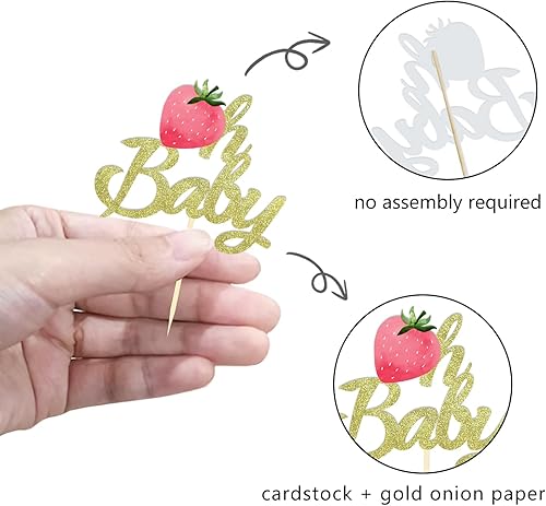 Miniatura 3 de 24 decoraciones para cupcakes de fresa Oh Baby con purpurina para cupcakes de verano con fresa, baby shower, suministros de fiesta de cumpleaños de