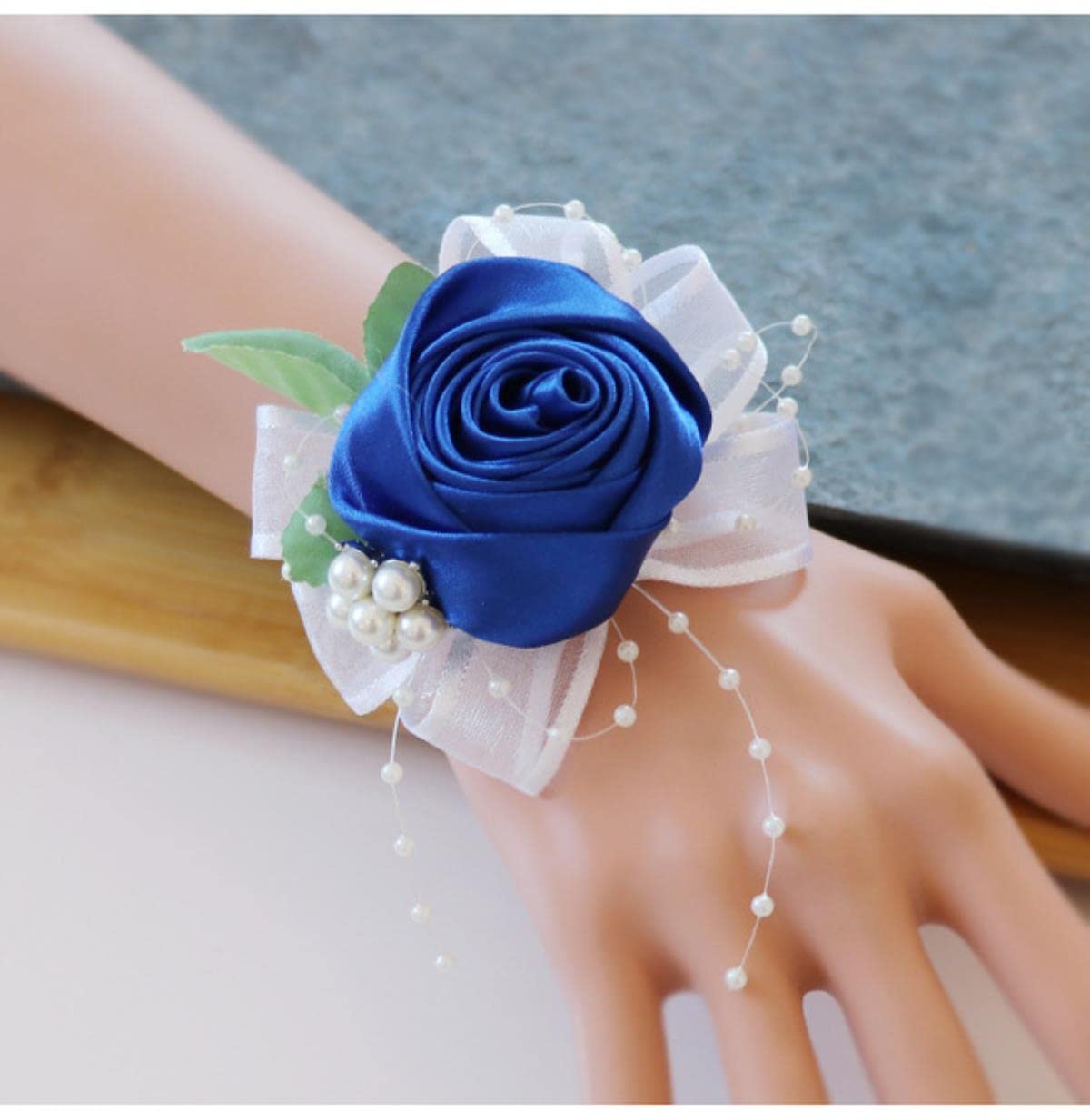 EEfpxwtz Prom corsage wrist flower， Artifici Flowers Wrist Corsage Brsmaid Wedding Groomsmen Boutonniere Multicolor(Sapphire)