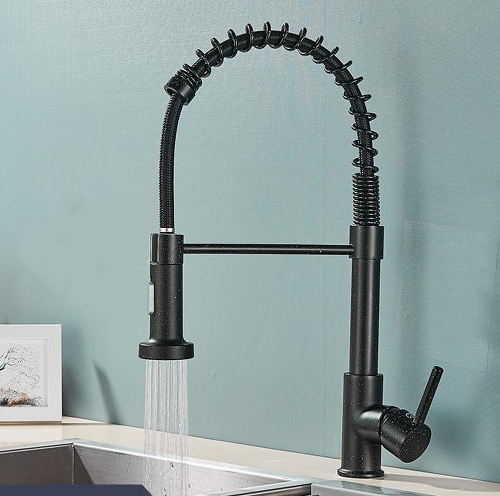 Robinet mitigeur à tirette noir mat avec douchette pour évier de cuisine