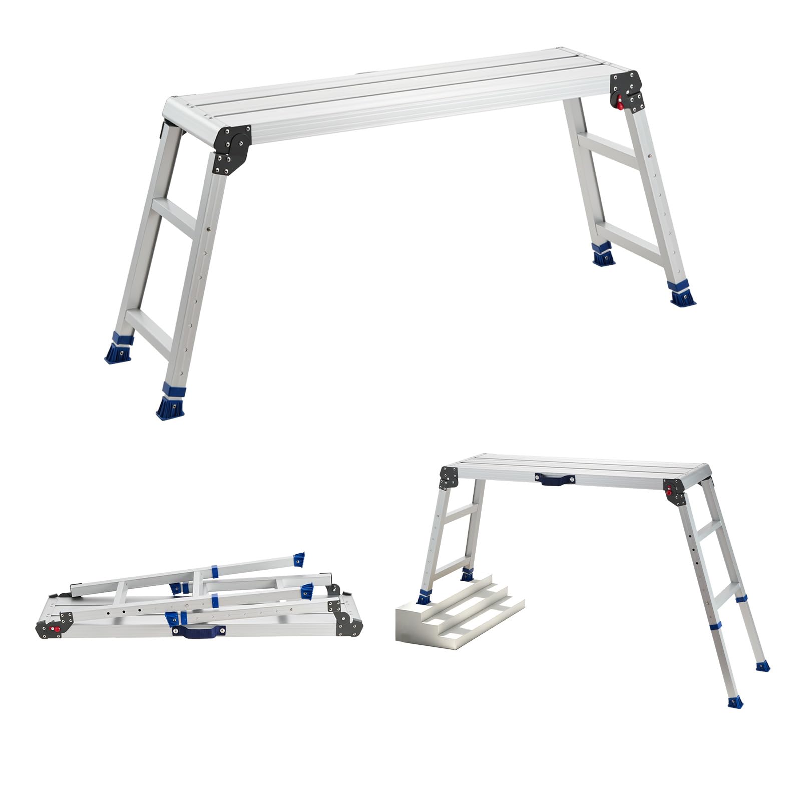 VEVOR Piattaforma di Lavoro Pieghevole Altezza Regolabile 58,4-87,6 cm, Pedana da Lavoro Portatile, Piano in Alluminio 101,6 x 30,5 cm, Portata 226,8 kg, Superficie Antiscivolo, per Casa e Officina