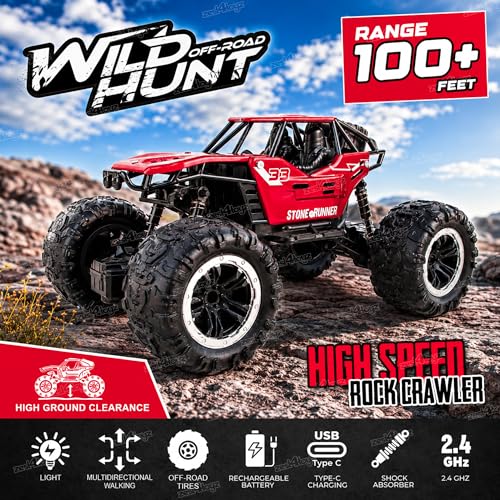Image of Zest 4 Toyz Remote Control Car Toy for Kids | Rock Crawler Monster Truck Drift RC Car | 100+ft Range 2.4GHz Remote | Rechargeable Battery | Type-C USB | 2WD Off-Road Climbing Racing Car