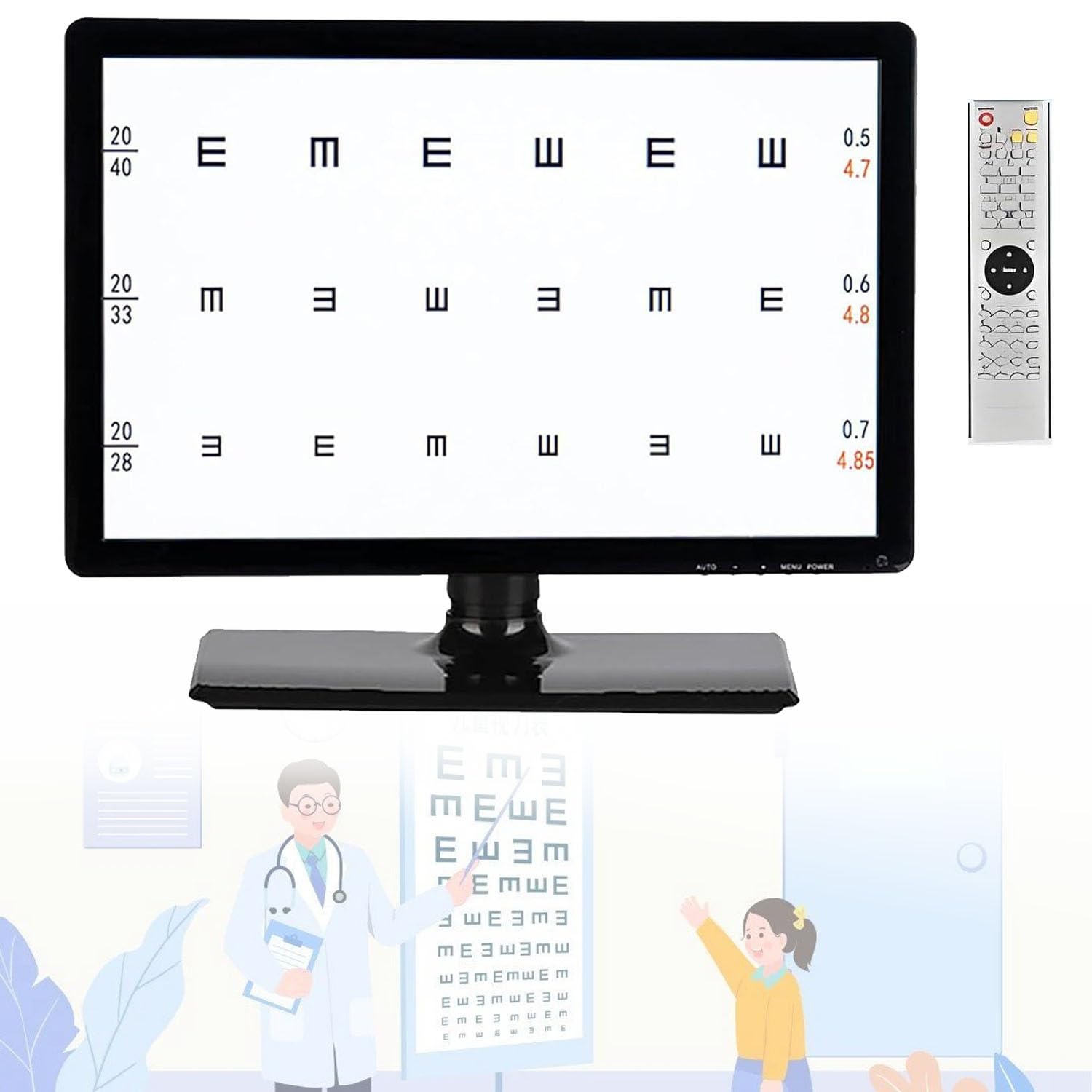 18,5/21,5/23 Zoll Bildschirm-Sehtafel, LED-Sehtafel, optisches Sehtestgerät mit LCD-Monitor, digital für Augenuntersuchungen(18.5in)