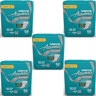 Mens Assurance Guards - 52 Count - New Improved With Dual Leak Barriers (Pack of 5)