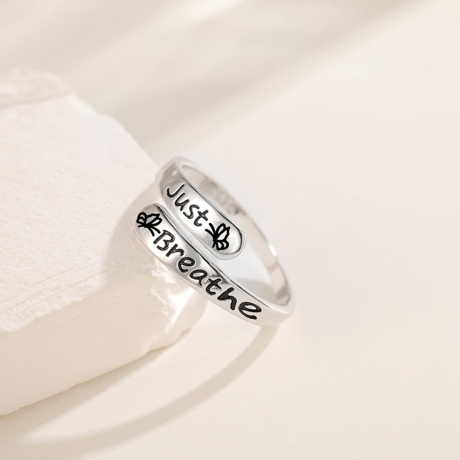 Butterfly Just Breathe Ring for Women 925 Sterling Silver Adjustable Hope Inspirational Jewelry Encouragement Gifts - Image 4