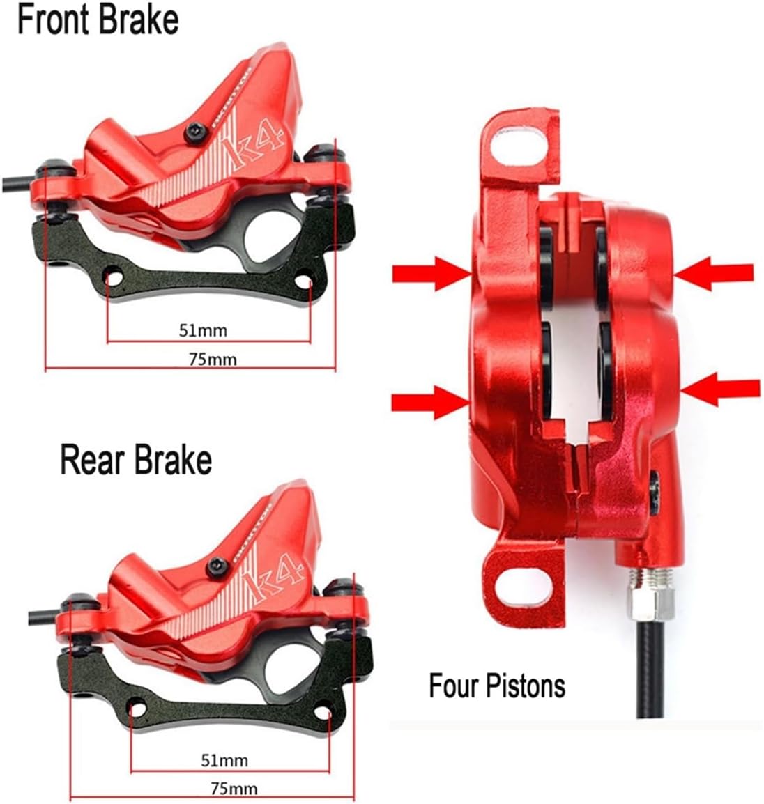 Mountain Bike Aluminum Alloy Hydraulic Disc Brake Set Bikes Mechanical Front & Rear Disc Brakes Kit 900mm/1600mm With 160mm Rotor And IS/PM Adapter (Color : Gold, Size : F: 900mm/R: 1600MM)