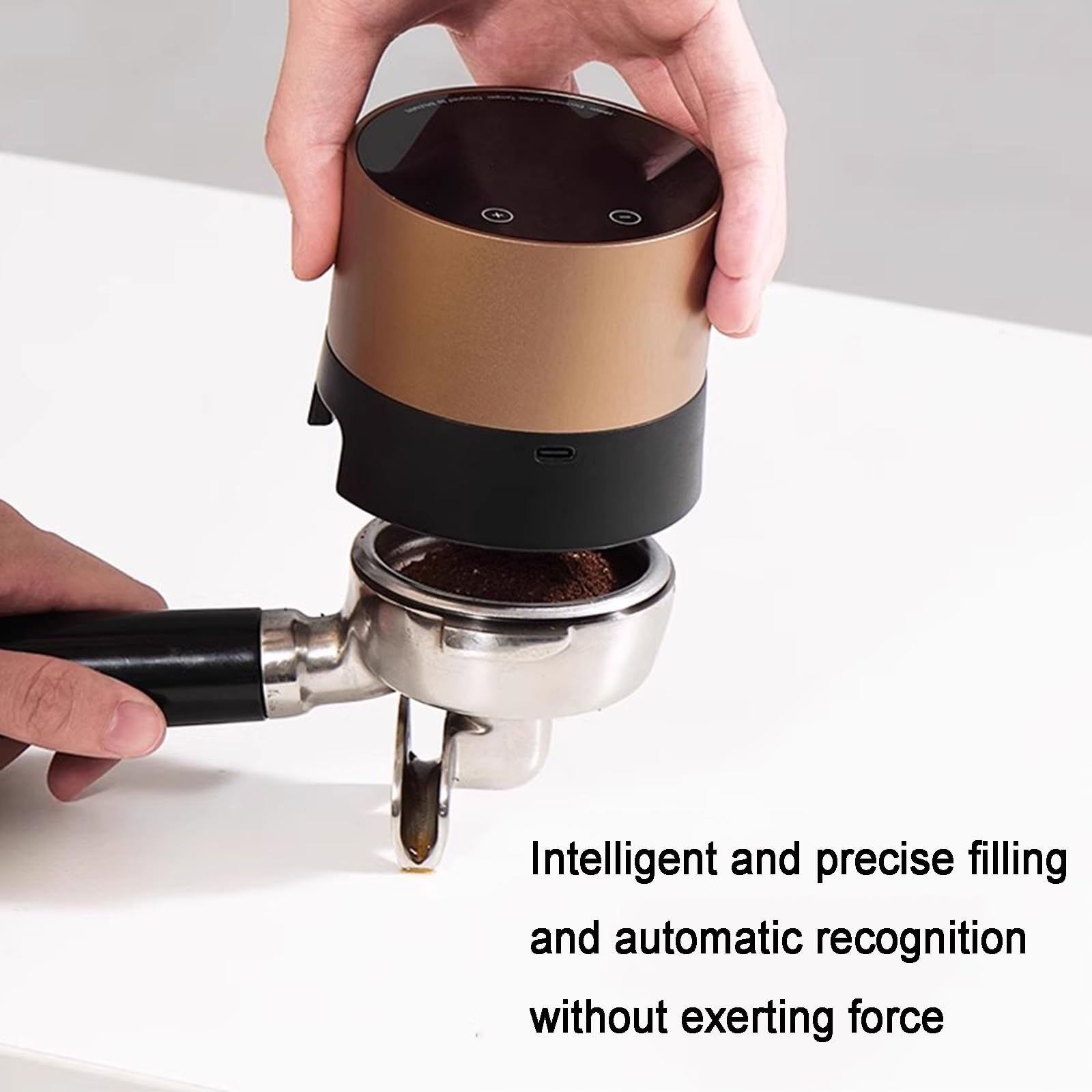 Prensador Automático para Café Expreso, Martillo Eléctrico De 58 Mm para Café En Polvo, con 20 Niveles De Presión Ajustables, Pantalla LCD, Recargable, Ideal para Cafeterías Y Hogares