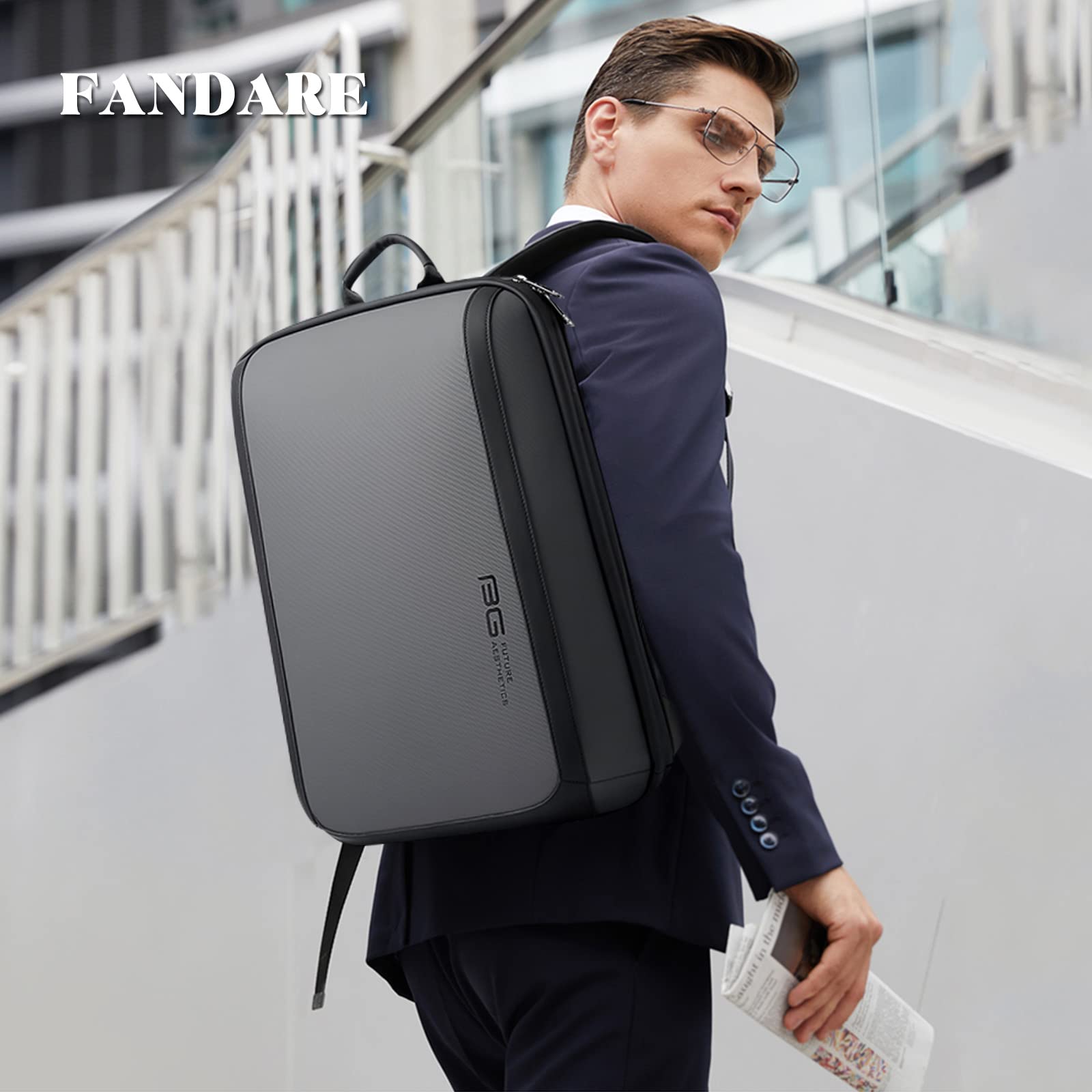 FANDARE Zaino Ufficio Uomo Porta PC 15.6 Pollici, Zainetto Scuola da Donna, Borsa Daypacks Stile Auto Sportive per Business Viaggio Lavoro, Impermeabile Grigio