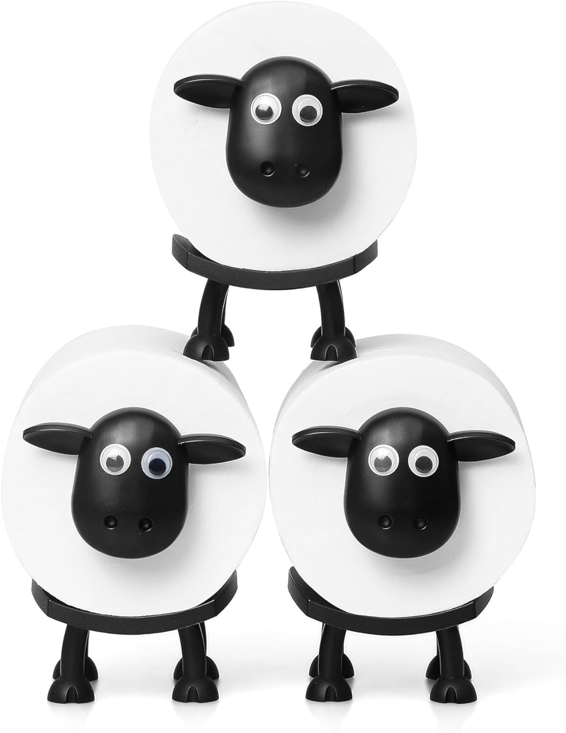 Sheep Toilet Roll Holder - Funny Toilet Paper Holder Free Standing Bathroom Set - 3D Printed Black Sheep Loo Roll Holder-3PCS