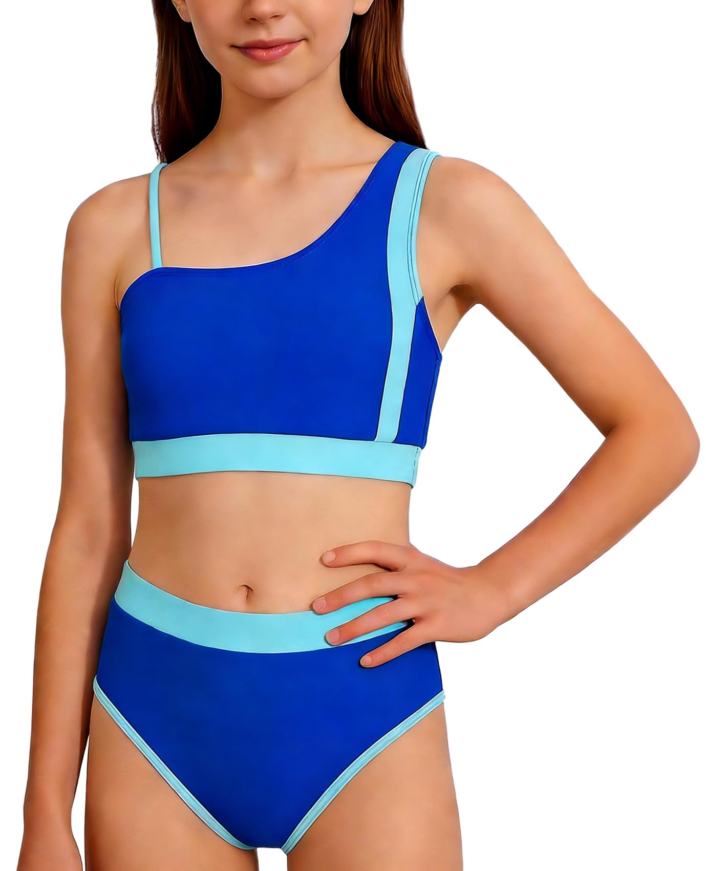 Happy Cherry - Set bikini da bambina, 2 pezzi, costume da bagno estivo per ragazze adolescenti, stile sportivo, tankini con slip superiore, costume da bagno per spiaggia, surf, vacanze - 9-16 anni