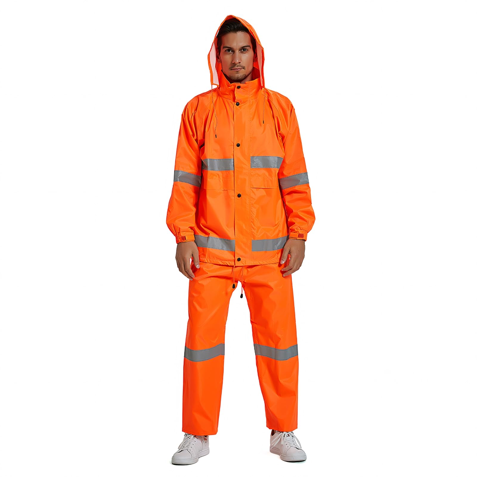TopTie Combinaison de sécurité réfléchissante haute visibilité imperméable ANSI avec pantalon, Orange, M