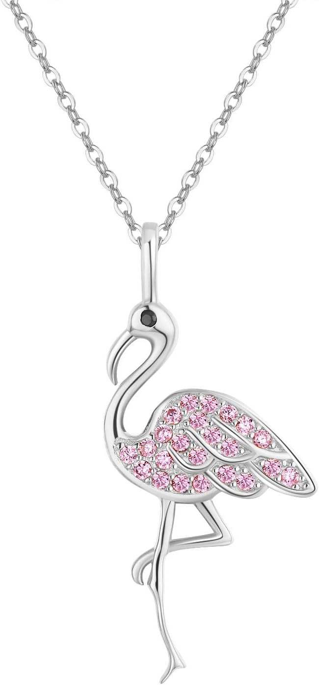 TANGPOET Flamingo Pendant Necklace Jewelry Gifts for Women S925 Sterling Silver Birthday Valentines Mothers Day Christmas Flamingo Gifts for Her Mom with 18"+2" Chain