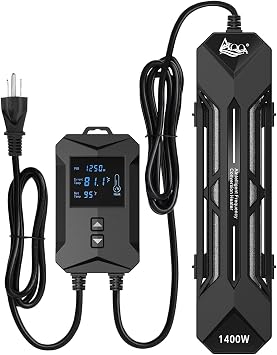 AQQA Aquarium Heater,64-95F Fast Heating Double Quartz Glass Tube Fish Tank Heater,High-definition LCD Controller Displays Real-time Power,Anti-dry and Over-temperature Protection (1400W 260-380 Gal)