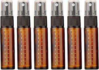 6PCS 10ml Amber Round Glass Spray Bottles with Scale and Black Plastic Sprayer Fine Mist Spray Bottles Portable Sample Cosmetic Container Vials for Perfume Essential Oils