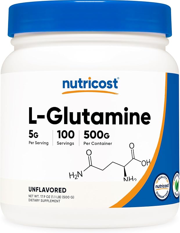 Nutricost L-Glutamine Powder (500 Grams) Unflavored, 100 Servings, GMO-Free | Gluten-Free
