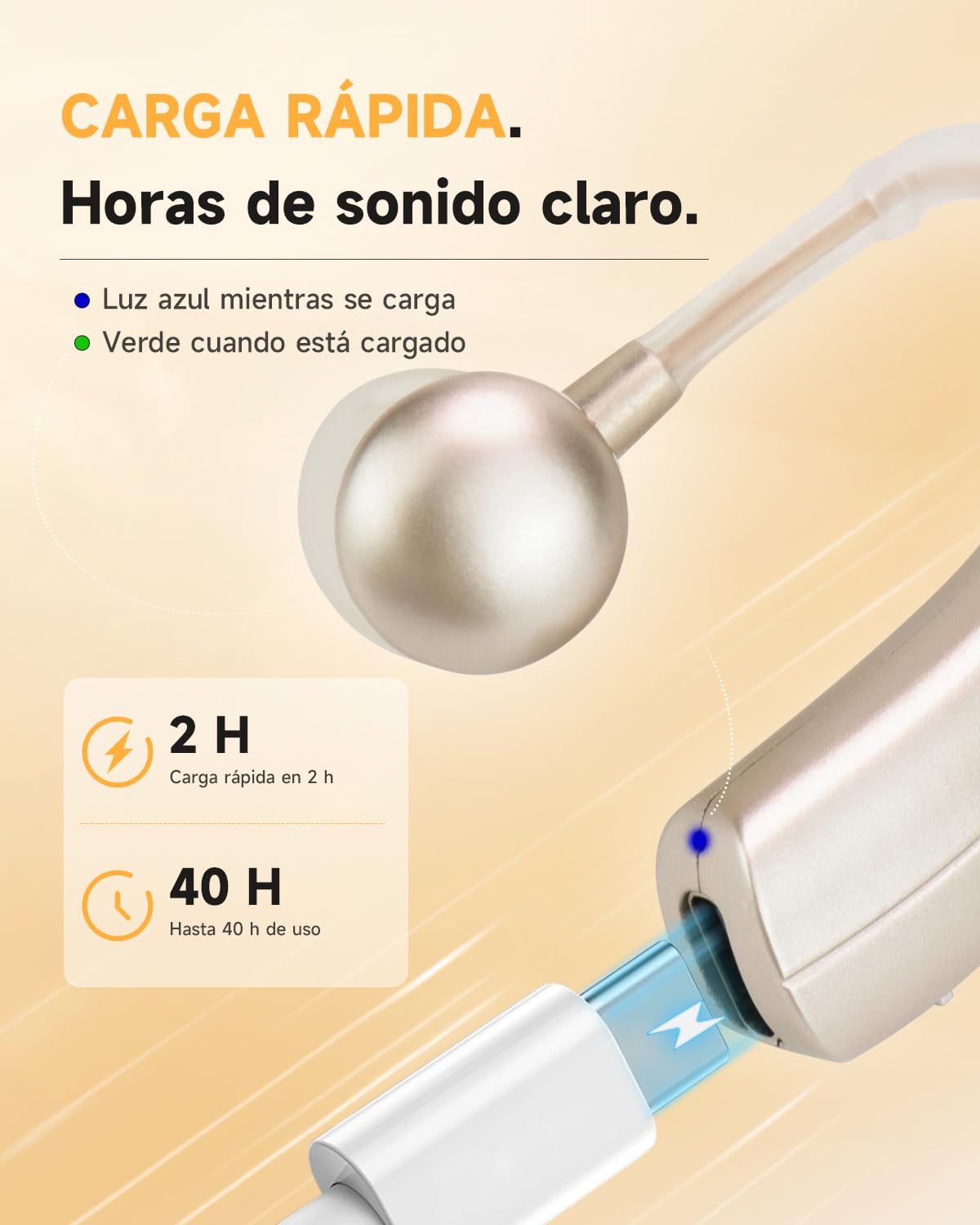 Britzgo 1301 Dispositivo de Escucha Recargable, Diseño Ligero y Cómodo Detrás de la Oreja, Carga Rápida Type-C, Hasta 40 Horas de Uso, 2 Modos de Sonido para el Uso Diario