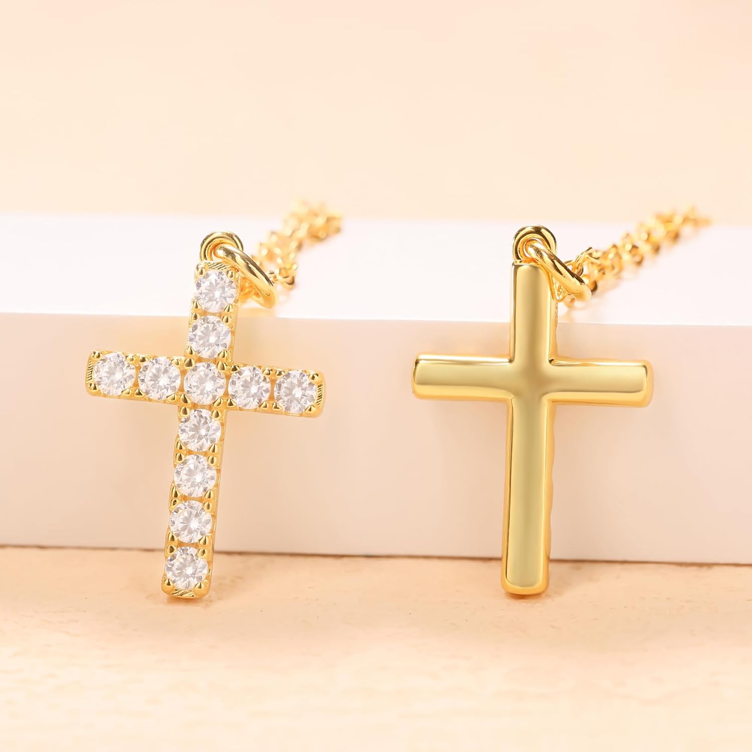 HMJ Cross Necklace for Women 925 Sterling Silver, Cubic Zirconia Cross Pendant Choker Necklace Double Sided Wear, Crucifix Charm Chain Dainty Jewelry Gift for Mom Wife
