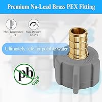 Vista 3 de WiseWater Juego de 4 adaptadores giratorios PEX de 1/2" x 1/2" FNPT para agua potable, accesorios de latón DZR sin plomo con anillos de crimpado
