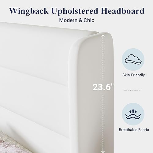 Miniatura 4 de Allewie Base de cama de plataforma de tamaño matrimonial con cabecera tapizada de terciopelo, no necesita somier, espacio de almacenamiento debajo