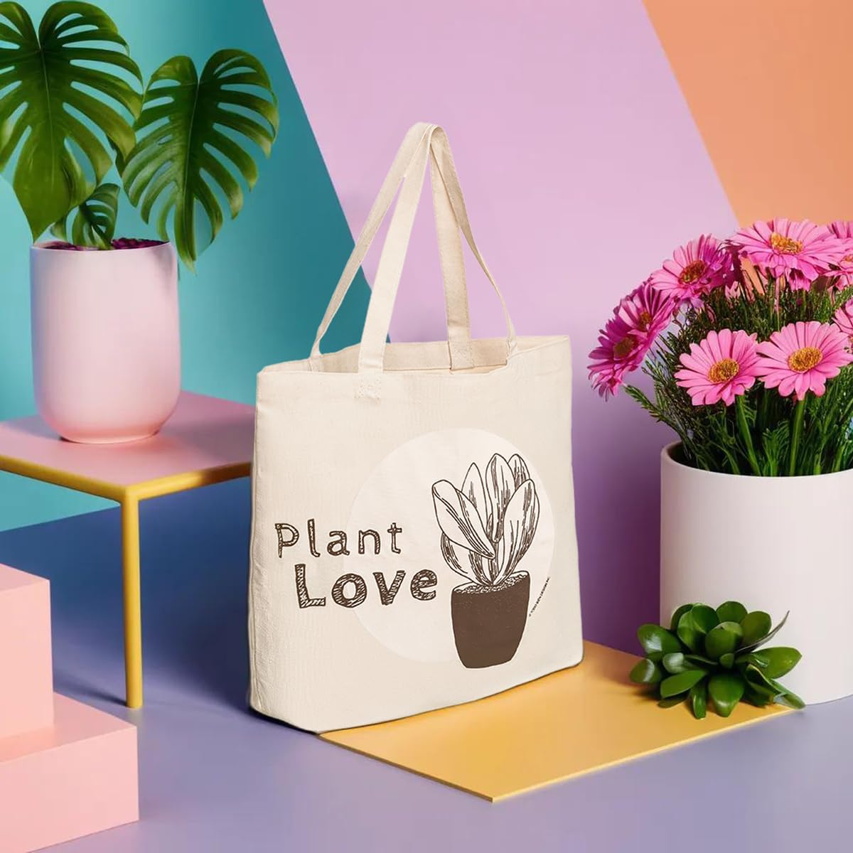 Canvas Tote Bag, Animal Design, Heavy Duty Gusseted, 100% Natural Cotton, for Shopping, Grocery, Laptop (T-LOVE) - Image 4