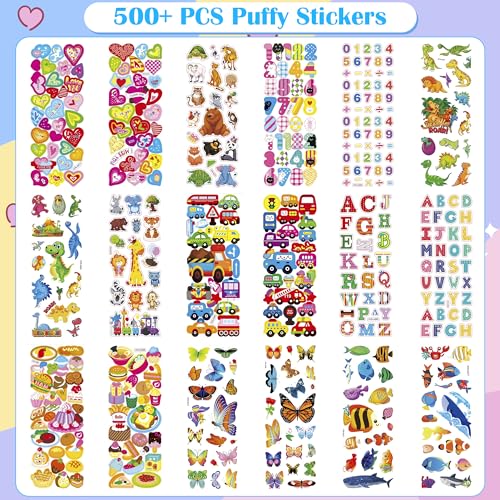 Stocking Stuffers for Kids - Puffy Stickers,3D Stickers for Kids Toddlers - 500+ Cute Stickers Pack,Christmas Crafts Games for Kids,2-4 Year Old Boy Girl Birthday Gift - Christmas Gifts for Grandkids image 3