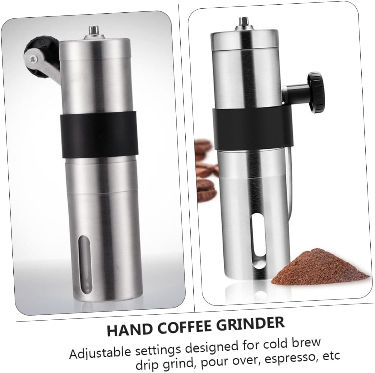 Manual Coffee Grinder with Portable Design Stainless Steel Bean Pepper Mill Hand Crank Coffee Burr Mill Fine to Coarse Grinding Ideal for Home Office Use
