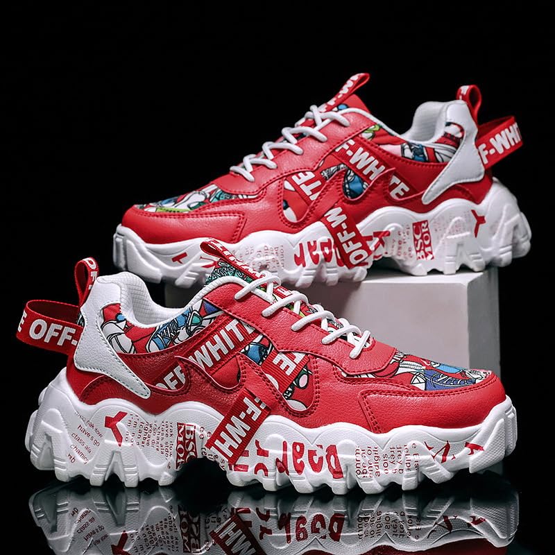 Y2K Leather Graffiti Print White Sneakers for Men Lightweight Comfortable Lace Up Round Toe Shoes for Teens Campus Sports Casual Outfits Street Style Inspired2