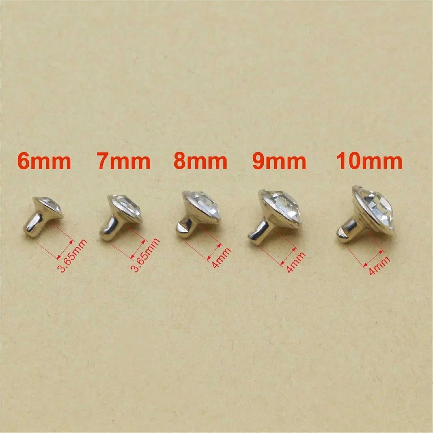 500pcs Leather Rivets 5mm 6mm 7mm 8mm 9mm 10mm Brass Crystal Rhinestone Rivet Stud Nail Leathercraft Shoe Bag Decoration Supplies(12 mm)