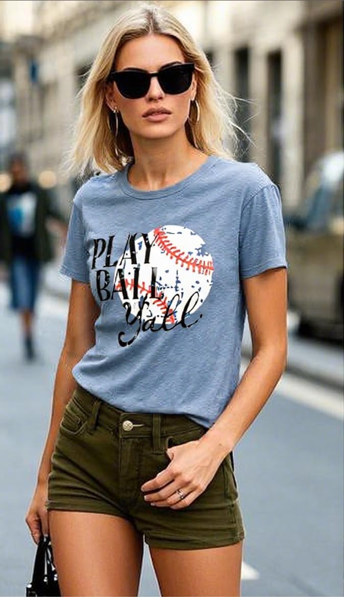 Baseball Mom T-Shirt Women Funny Cool Baseball Shirts Short Sleeve Graphic Tee Summer Tops Loose Casual - Image 4