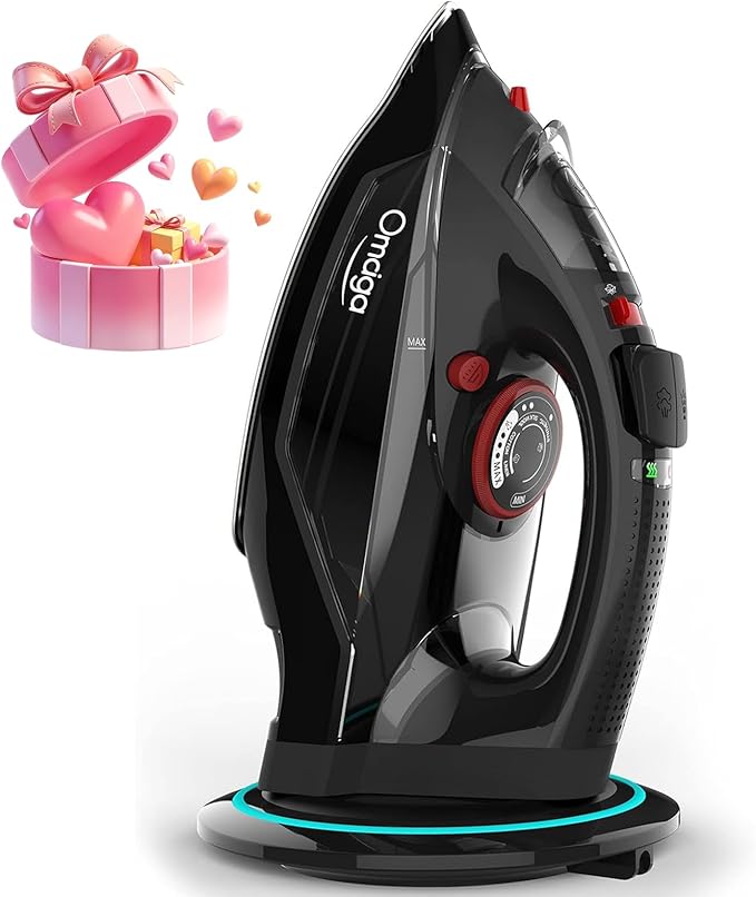 Cordless Iron for Clothes, 1500W Steam Iron with Non-Stick Ceramic Soleplate, Auto Shut Off, Self-Clean, Burst of Steam, Anti-calc, 3 Temperature Settings, 11.84oz Water Tank, Black