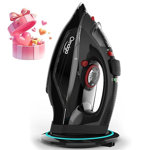 Cordless Iron for Clothes, 1500W Steam Iron with Non-Stick Ceramic Soleplate, Auto Shut Off, Self-Clean, Burst of Steam, Anti-calc, 3 Temperature Settings, 11.84oz Water Tank, Black