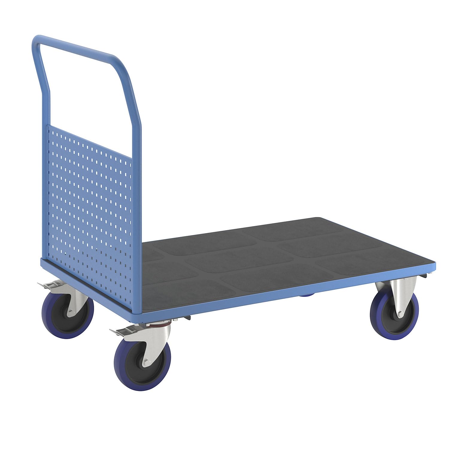 eurokraft pro | Plattformwagen | Mit 1 hohen Lochblechwand, LxB 1250 x 800 mm, Vollelastik