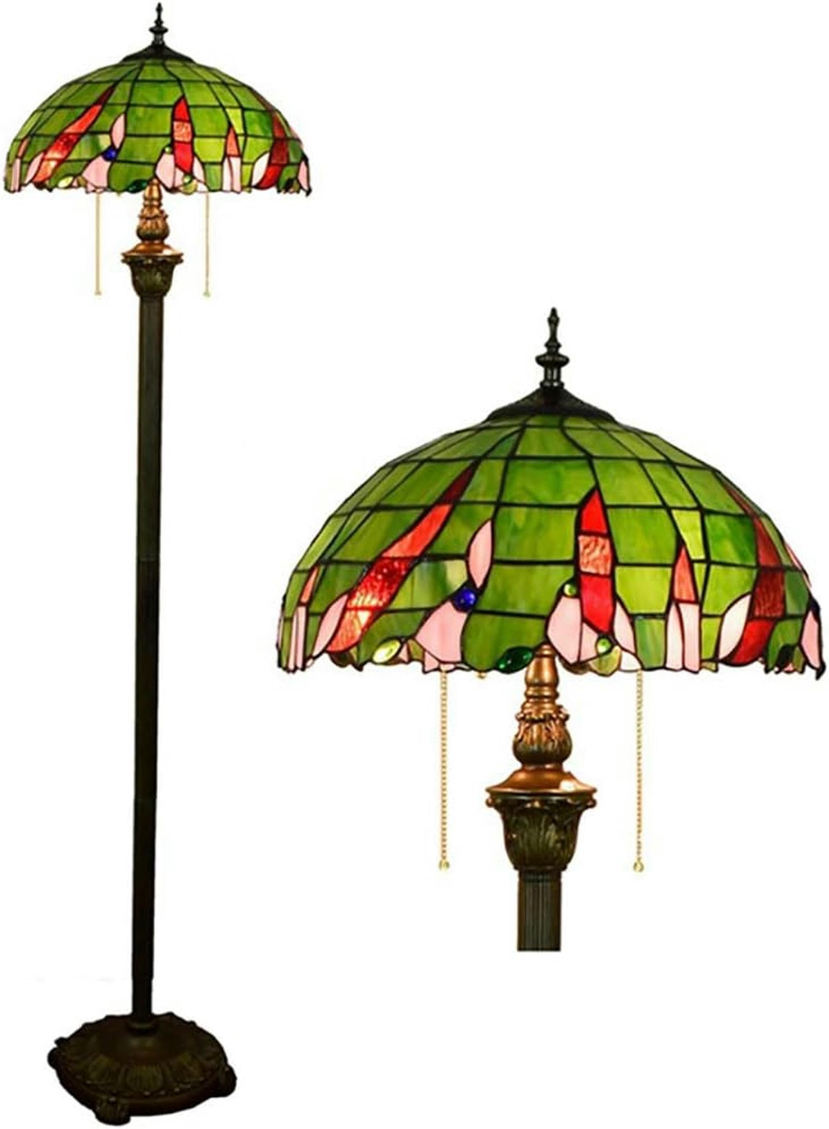 IUokLU Tiffany Style Floor Standing Lamp 16 Inch Green American Pastoral Stained Glass Shade with Resin Base Floor Lamp for Living Room Bedroom,E27
