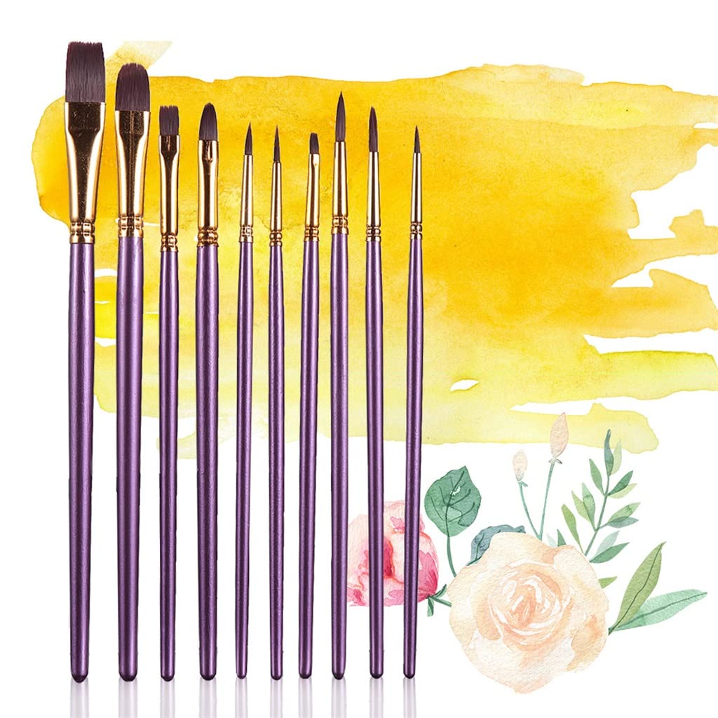 10 pièces/Ensemble Stylo Aquarelle Pinceau en Nylon Cheveux pinceaux Artiste Peinture à l'huile Pinceau pour Bricolage Art Professionnel (Violet 10 pièces)