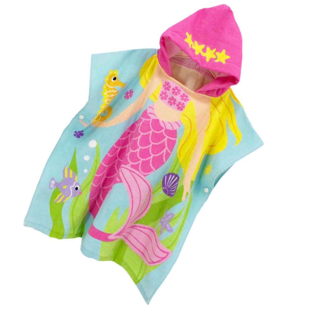 Zerodeko Cape de Plage à Capuche pour Garçon et Filles, Motif Sirène, Rose