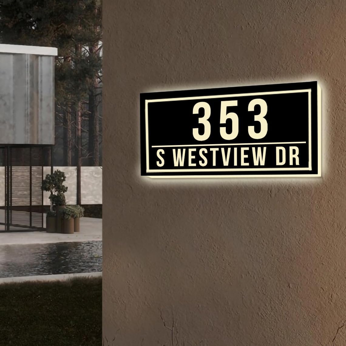 Custom Modern Led Backlit House Number Light Up House Door Sign Personalized Solar Illuminated House Street Address Plaque House Number