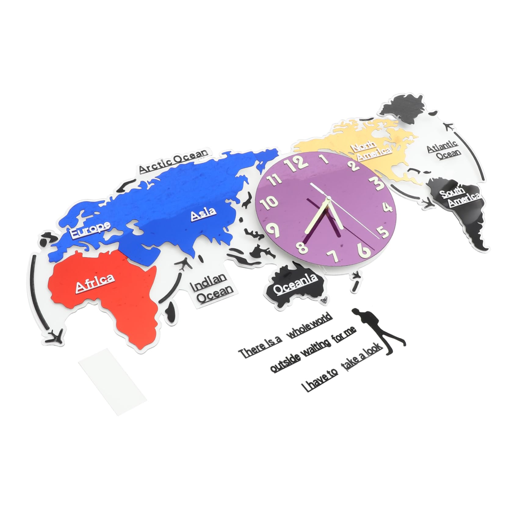 Horloge de salon cuisine bureau acrylique colorée silencieuse carte du monde Hemobllo