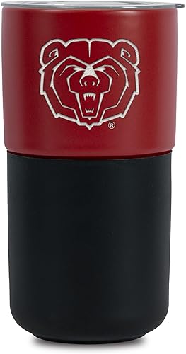 Miniatura 341 de Rico Industries NCAA Miami of Ohio Redhawks - Vaso de cerámica de 16 onzas con agarre de silicona, grabado láser profundo, diseño de color negro